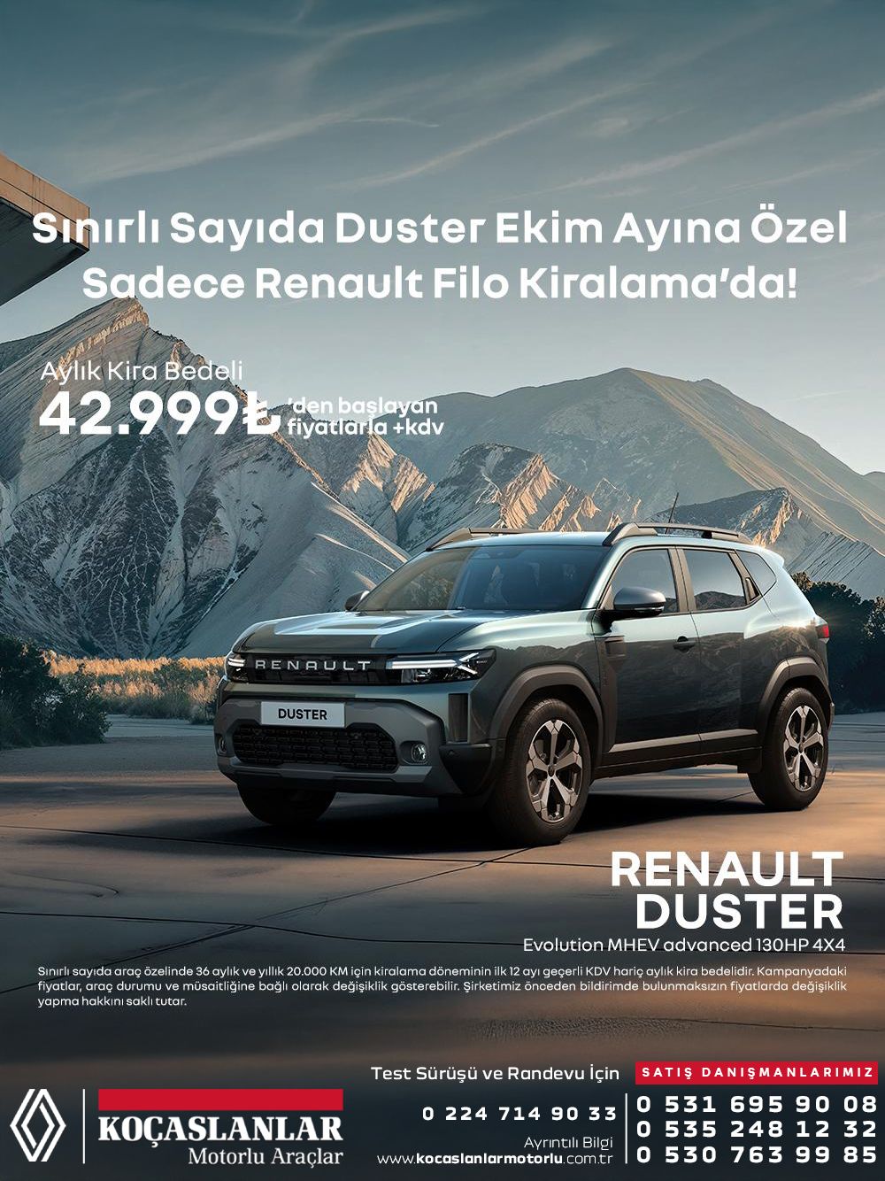 Sınırlı sayıda Renault Duster, Ekim ayına özel avantajlarla Renault Filo Kiralama’da! 